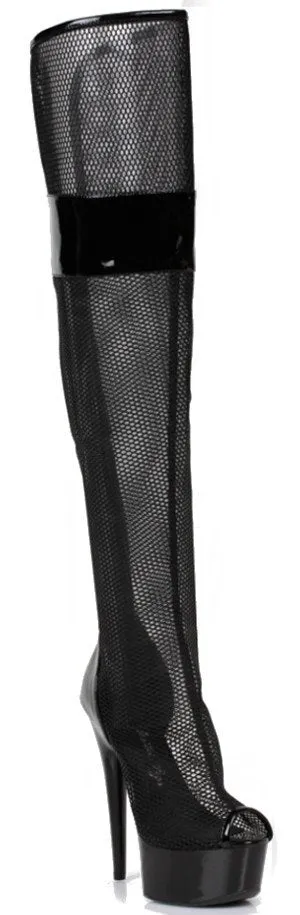 6" Fishnet Platform Thigh Boot (ES609-IVY)