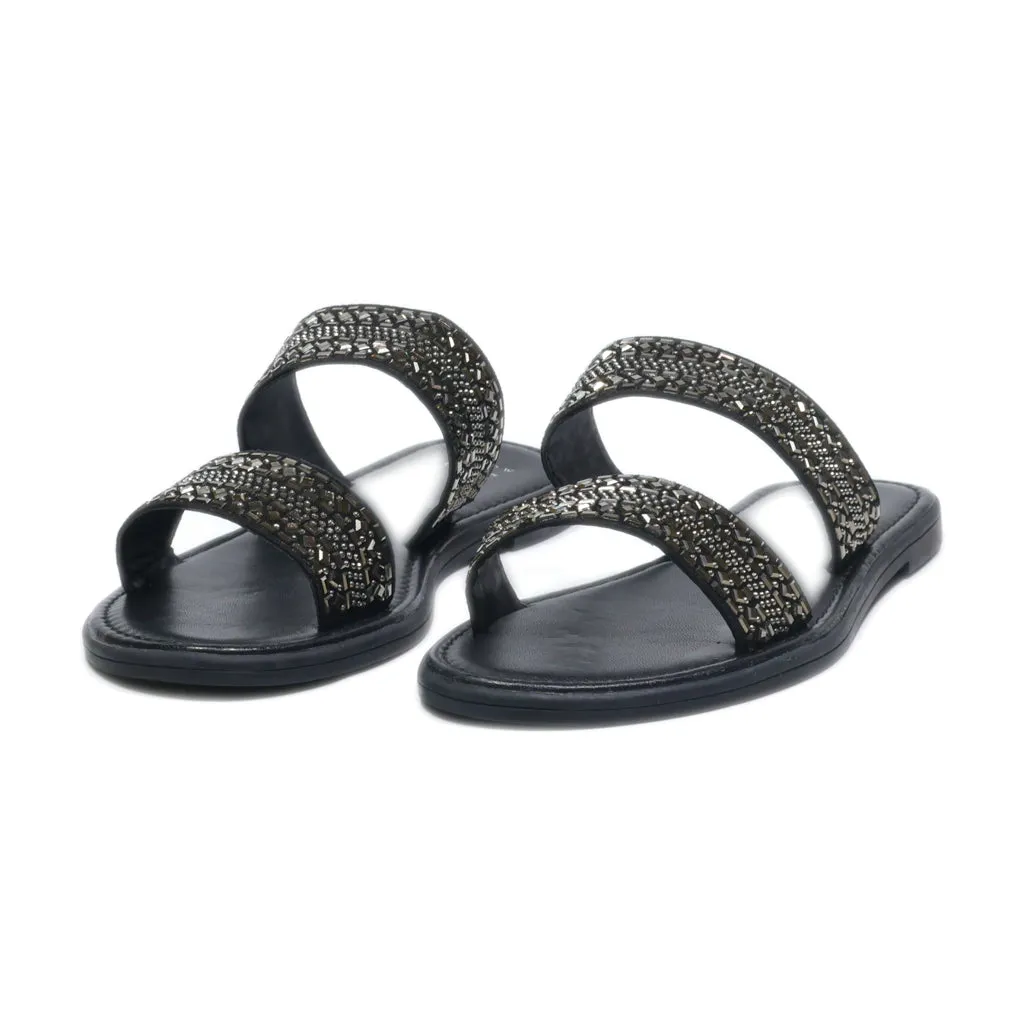 A New Day Flat Sandals Leather Black Colour For Women