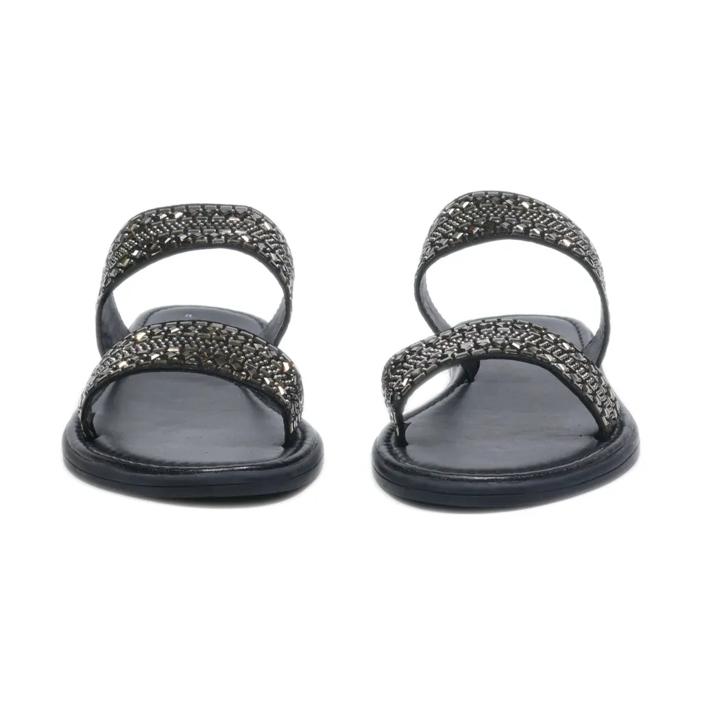 A New Day Flat Sandals Leather Black Colour For Women