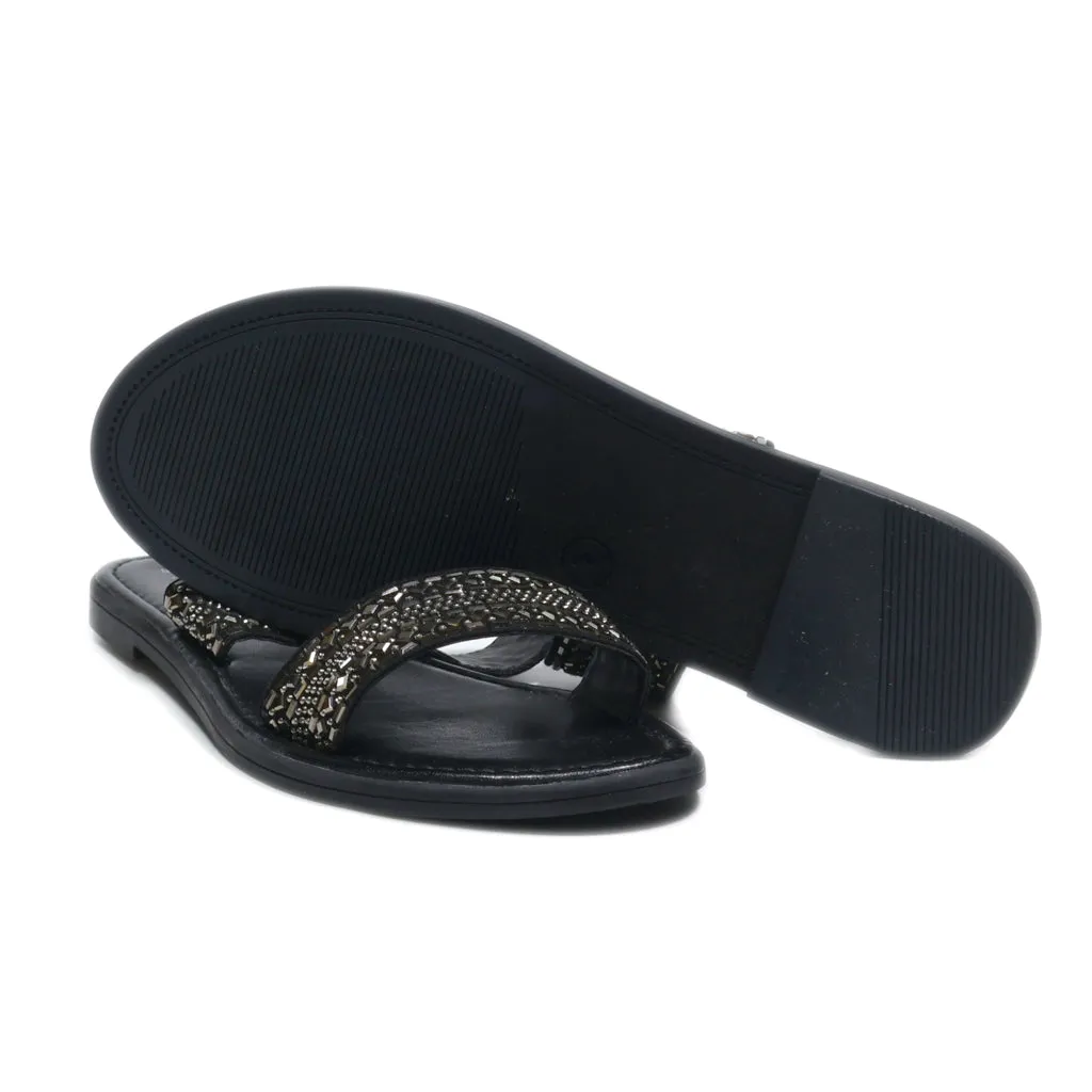 A New Day Flat Sandals Leather Black Colour For Women