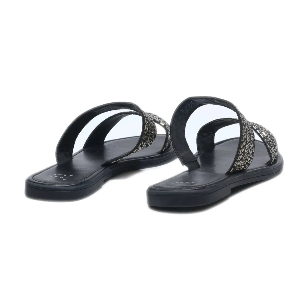 A New Day Flat Sandals Leather Black Colour For Women