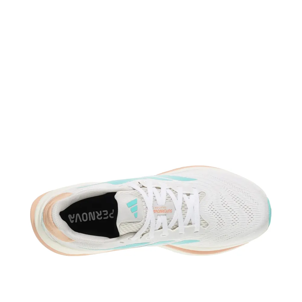 Adidas Women's Supernova Solution 2 Sneaker in White/Flash Aqua/Power Coral