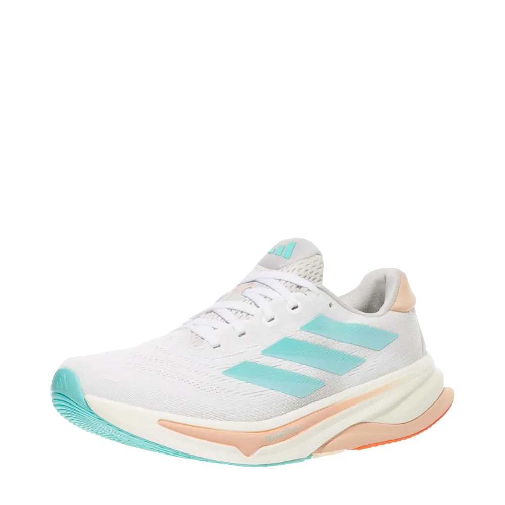 Adidas Women's Supernova Solution 2 Sneaker in White/Flash Aqua/Power Coral