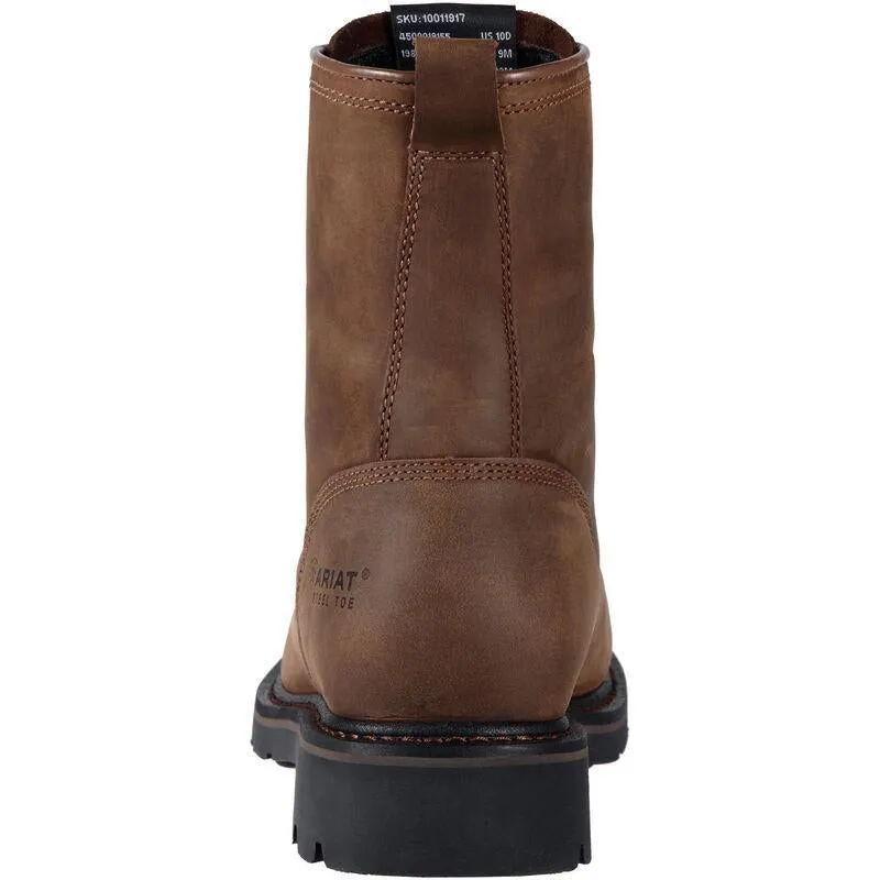 Ariat Men's Cascade 8" Wide Square Soft Toe Western Work Boot- Brown- 10011916