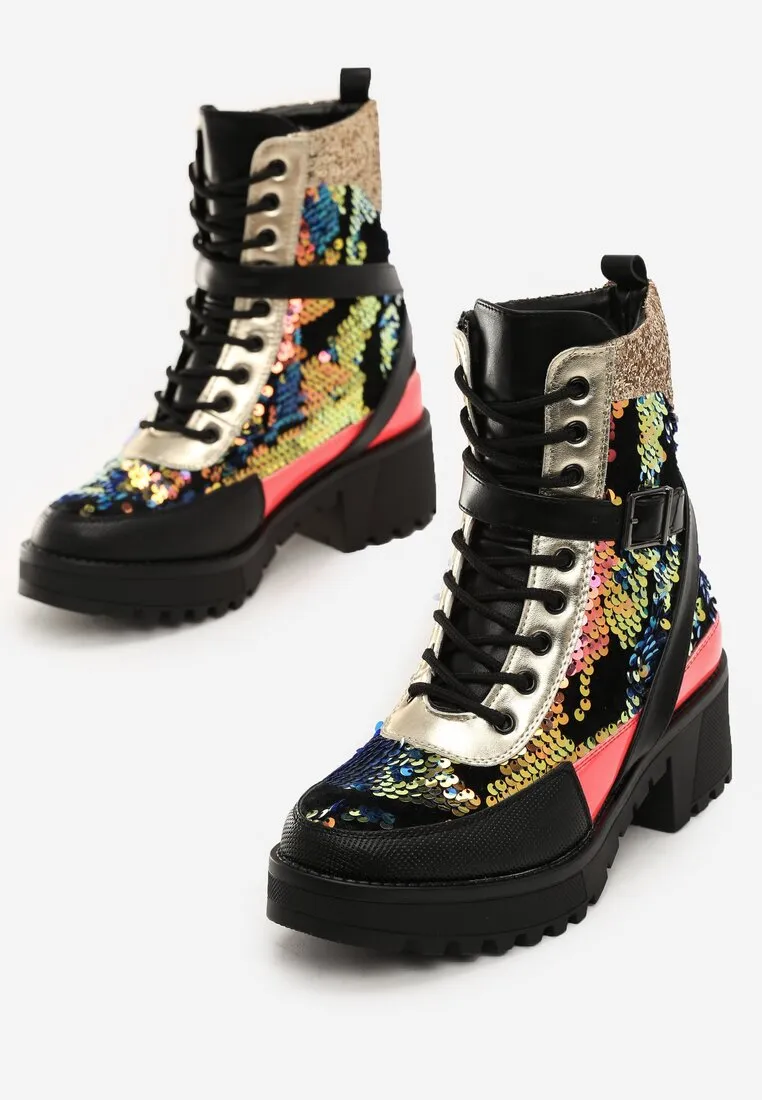 Ashore Shop All Year New Women's Motorcycle Sequins Ankle Boots