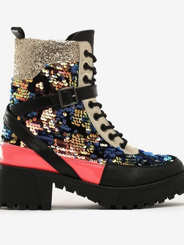 Ashore Shop All Year New Women's Motorcycle Sequins Ankle Boots