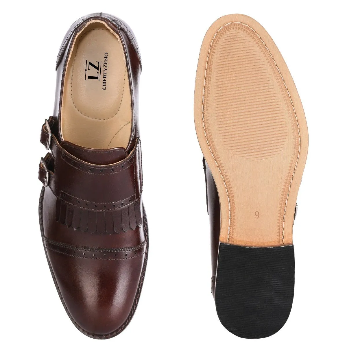 Auburn Leather Oxford Style Monk Straps