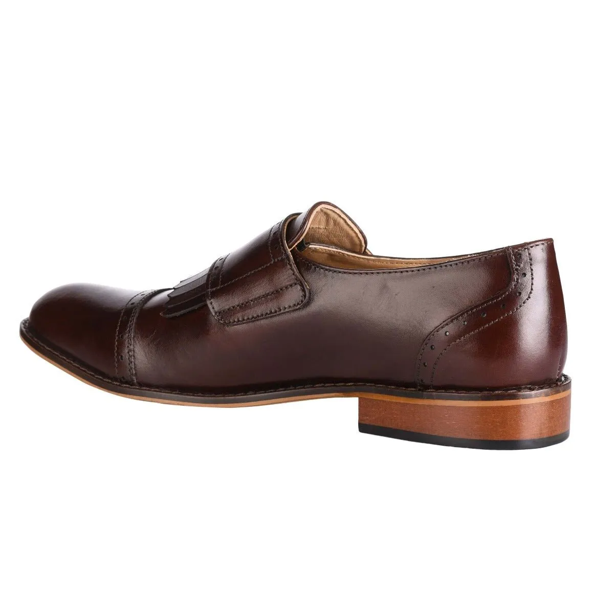 Auburn Leather Oxford Style Monk Straps