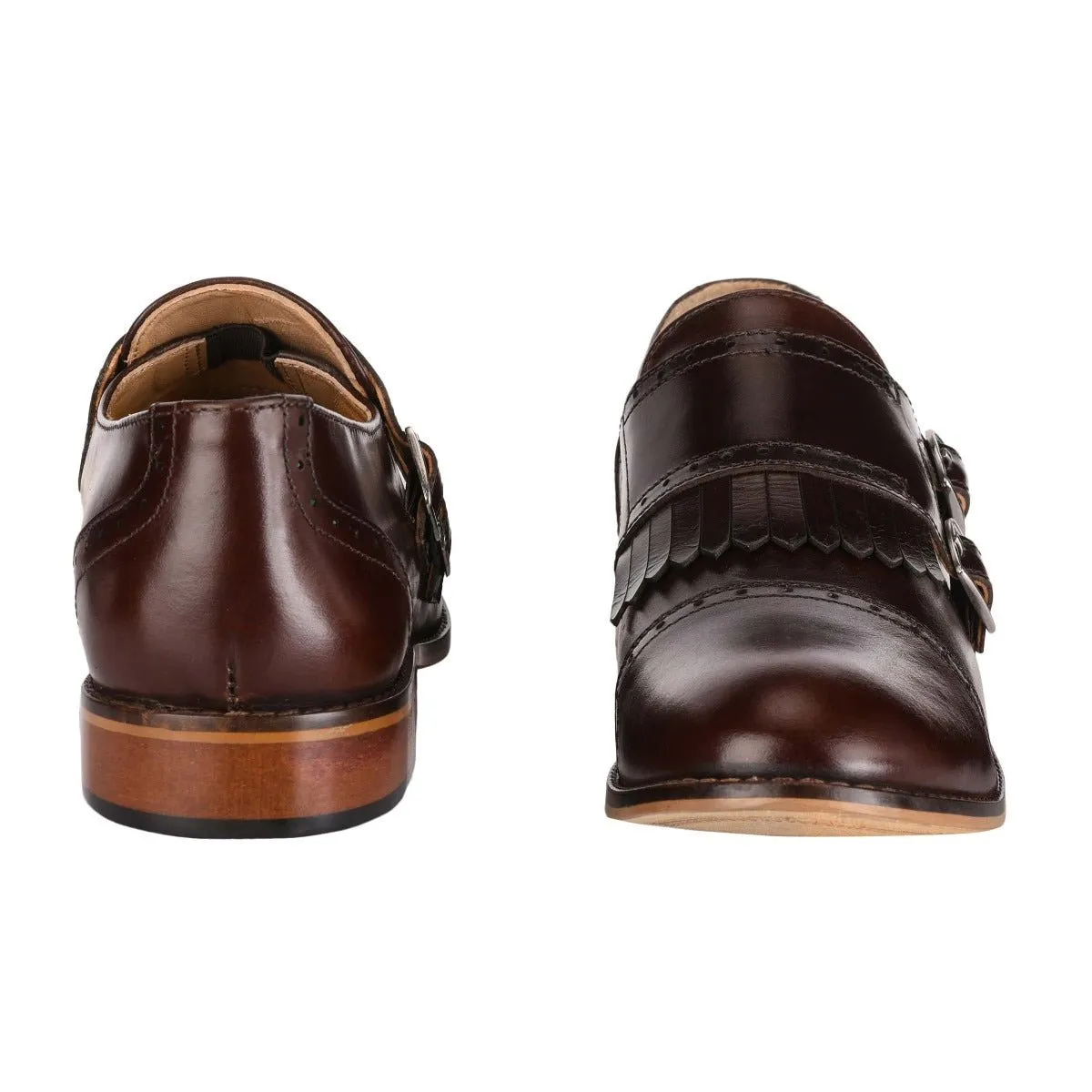 Auburn Leather Oxford Style Monk Straps