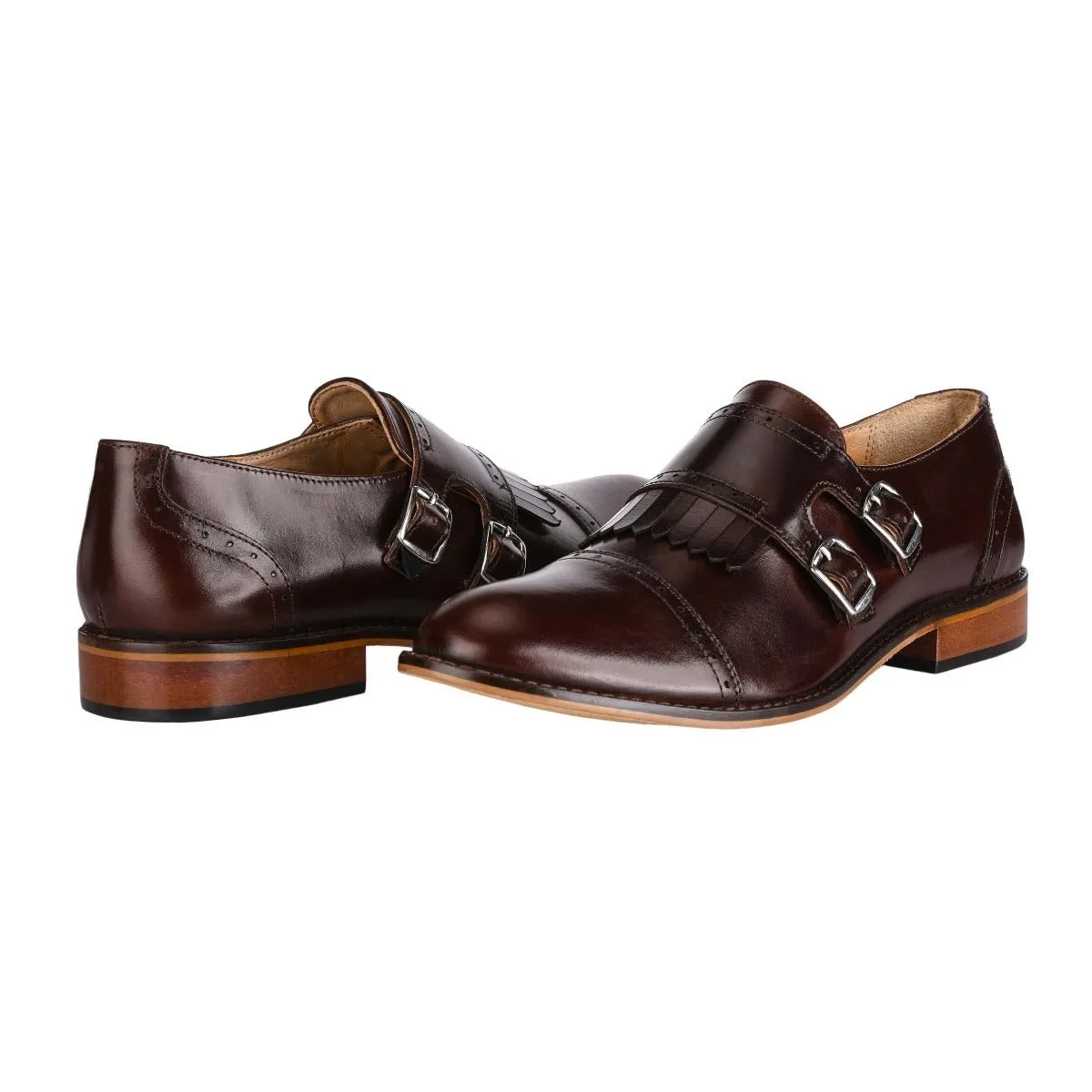 Auburn Leather Oxford Style Monk Straps