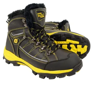 BAZALT-MPM9124-BAZALT-Men’s Black & Yellow Water & Frost Proof Leather Boots w/ Faux Fur Lining