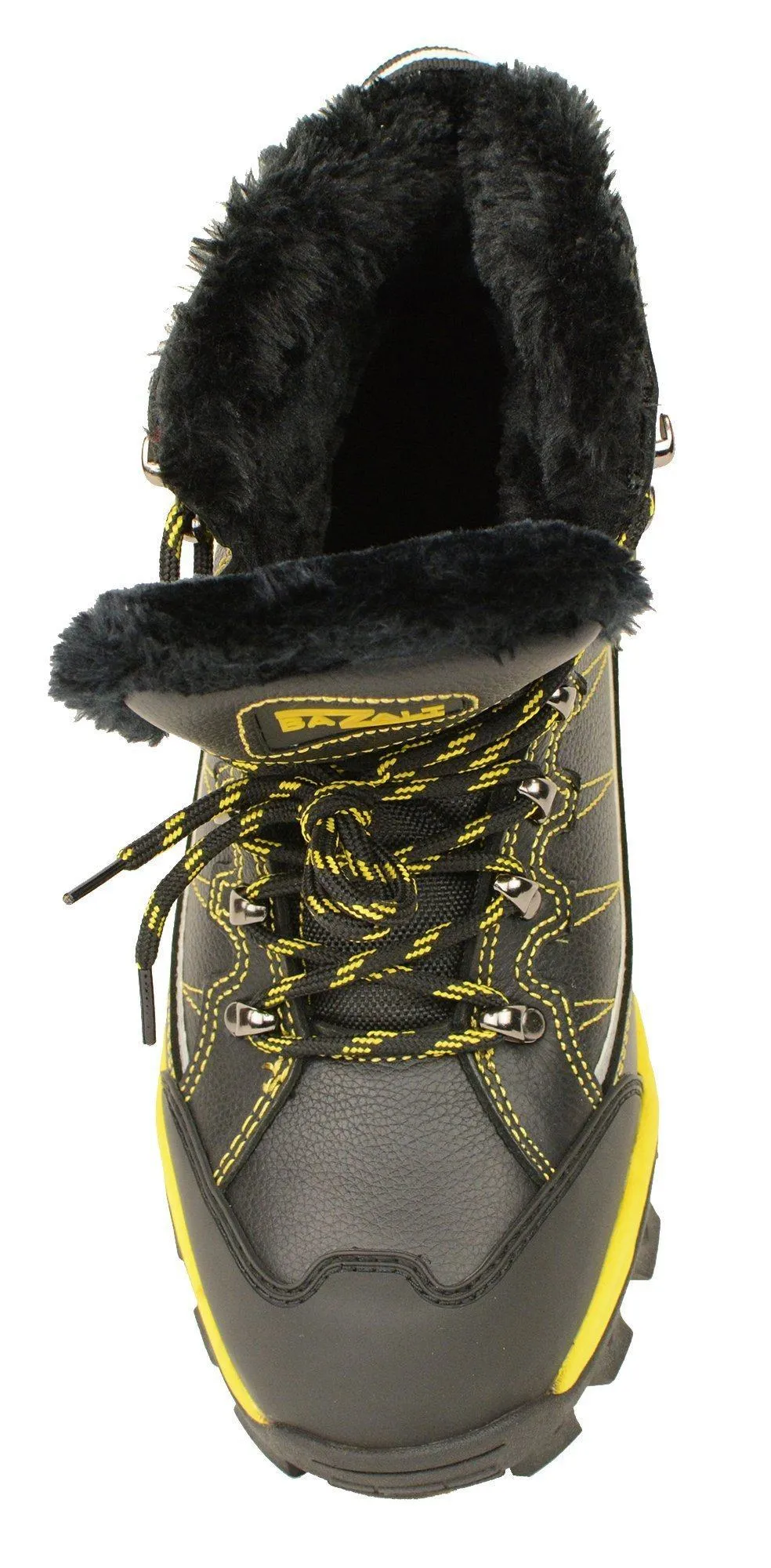 BAZALT-MPM9124-BAZALT-Men’s Black & Yellow Water & Frost Proof Leather Boots w/ Faux Fur Lining