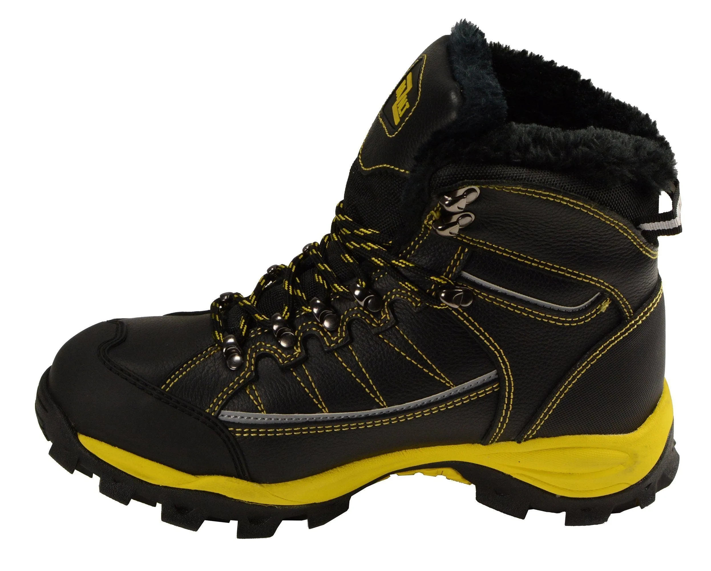 BAZALT-MPM9124-BAZALT-Men’s Black & Yellow Water & Frost Proof Leather Boots w/ Faux Fur Lining