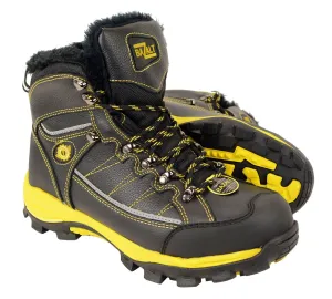 BAZALT-MPM9125ST-BAZALT-Men’s Black & Yellow Water & Frost Proof Leather Boots w/ Faux Fur Lining & Composite Toe