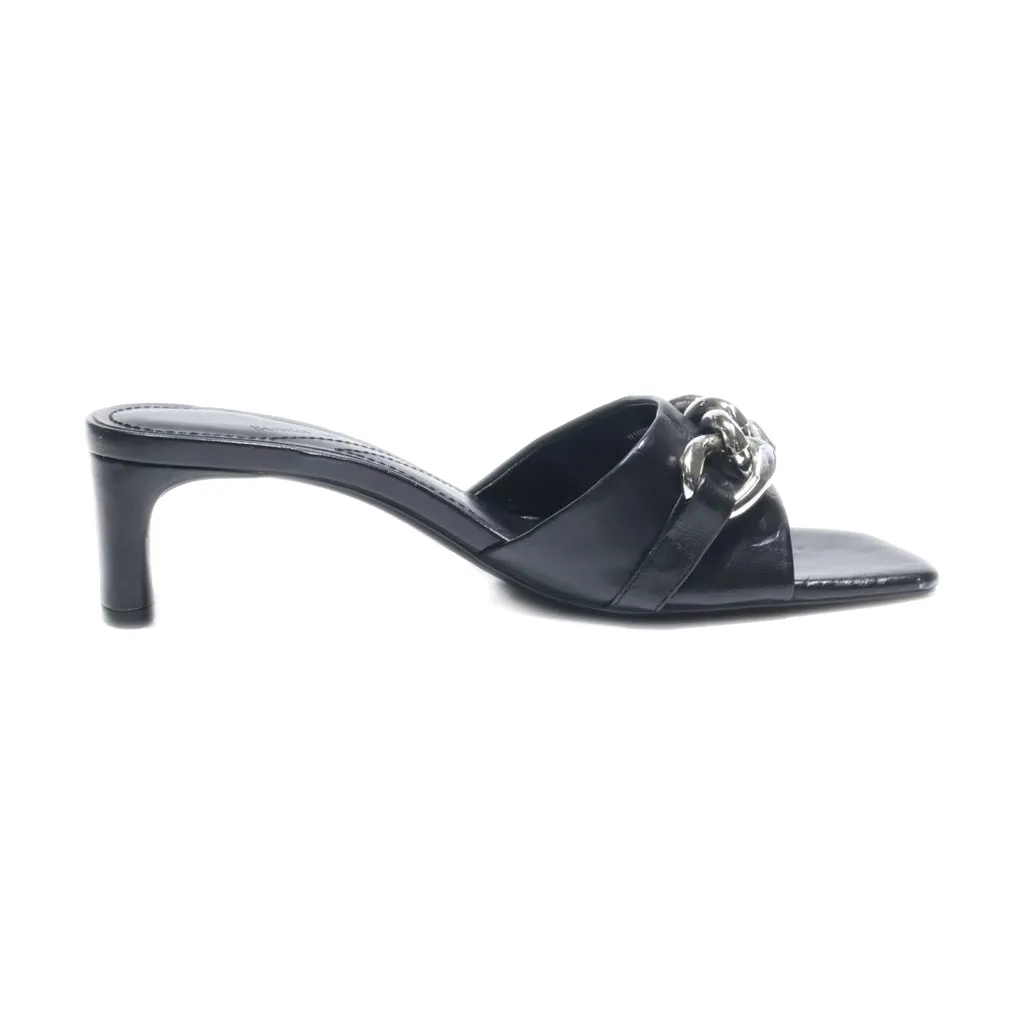 Bershka Mid-Heel Sandals Leather Black Colour For Women