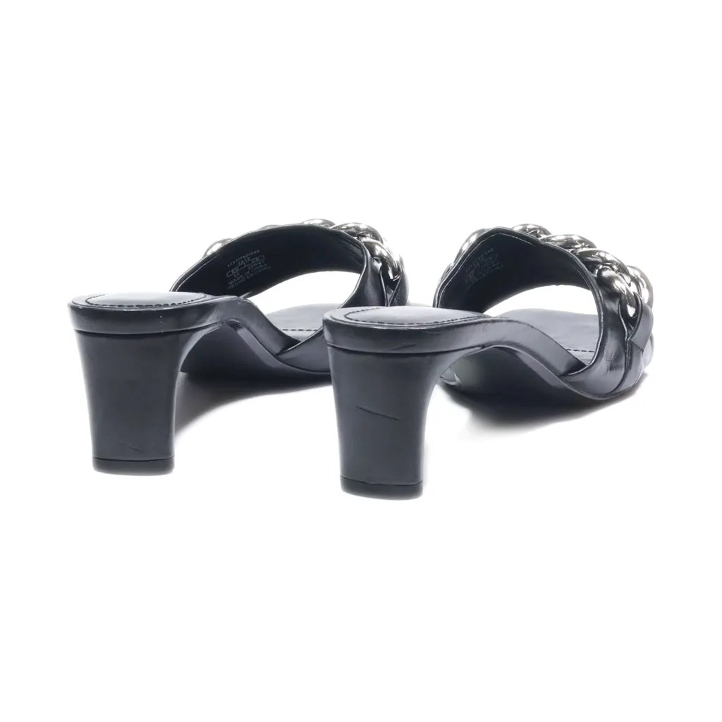 Bershka Mid-Heel Sandals Leather Black Colour For Women