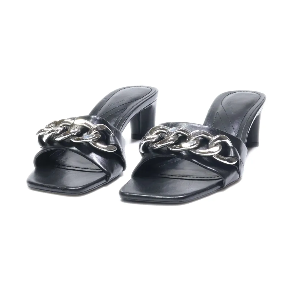 Bershka Mid-Heel Sandals Leather Black Colour For Women