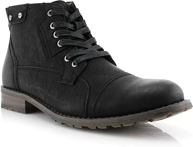 Black Mens Casual Work Lace Up Classic Motorcycle Combat Boots