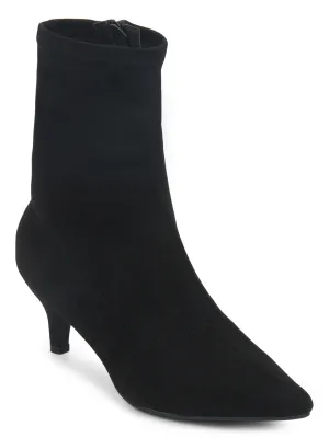 Black Micro Low Heel Sock Ankle Boots