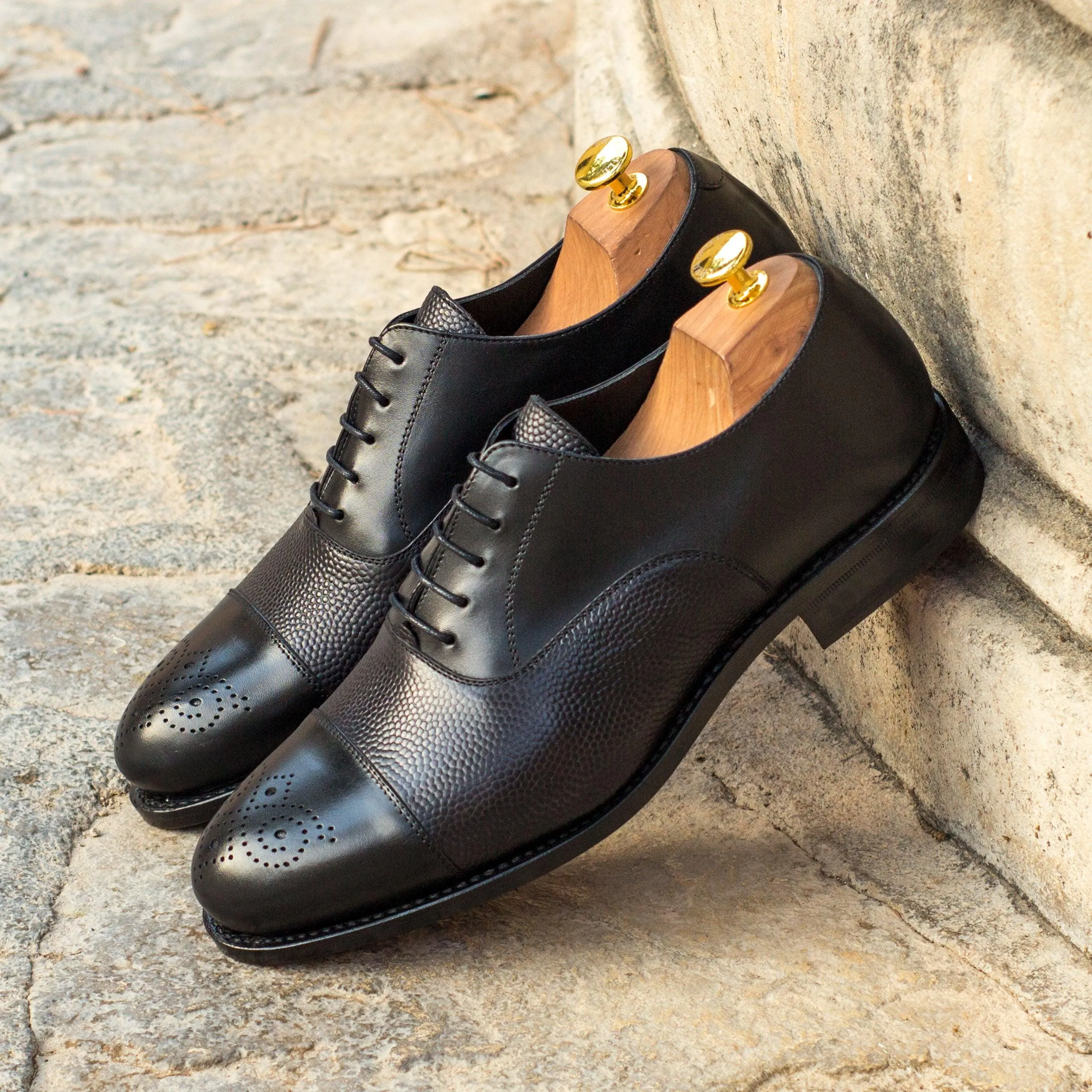 Black Punched Toe Oxford Shoes