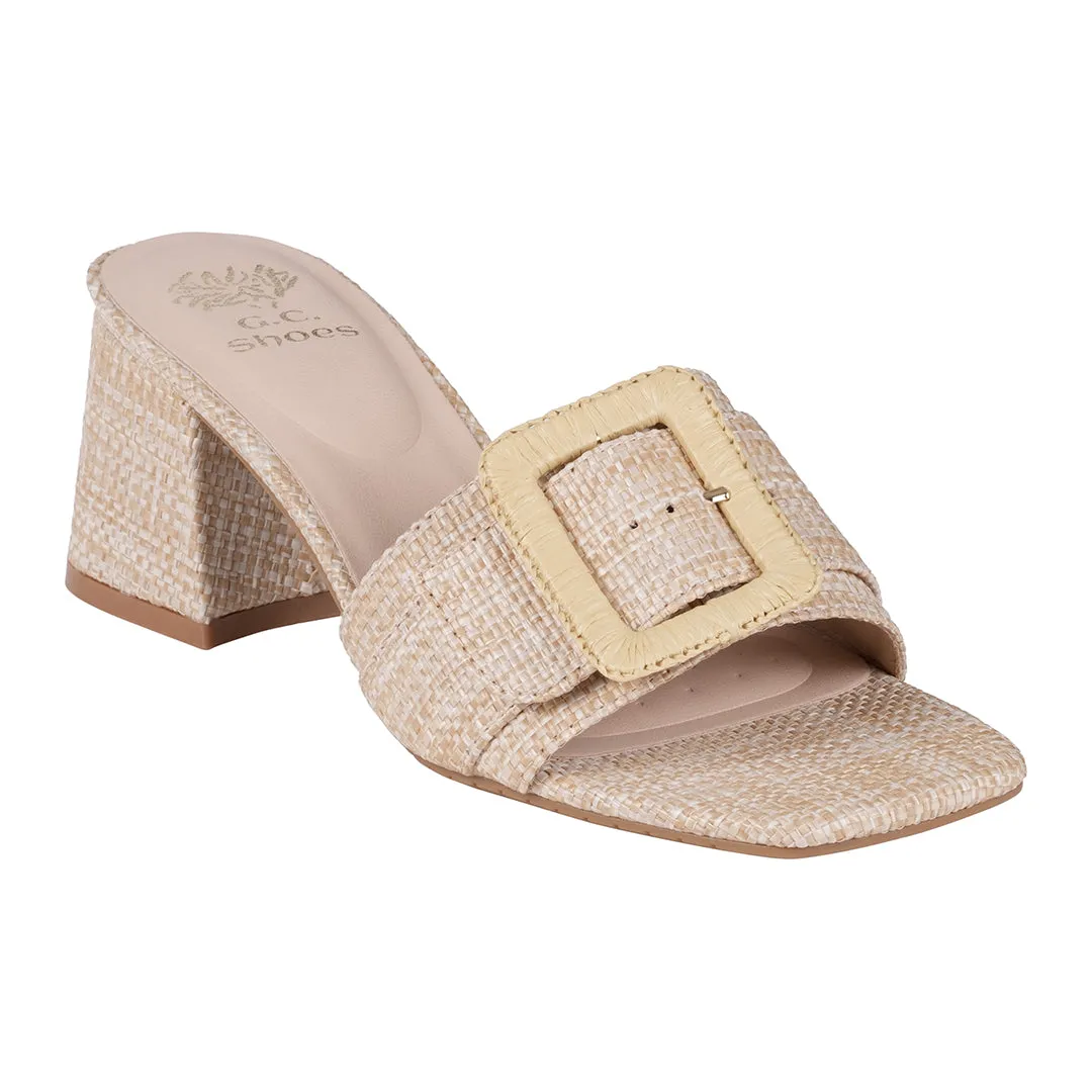 Britta Natural Oversized Buckle Heeled Sandals