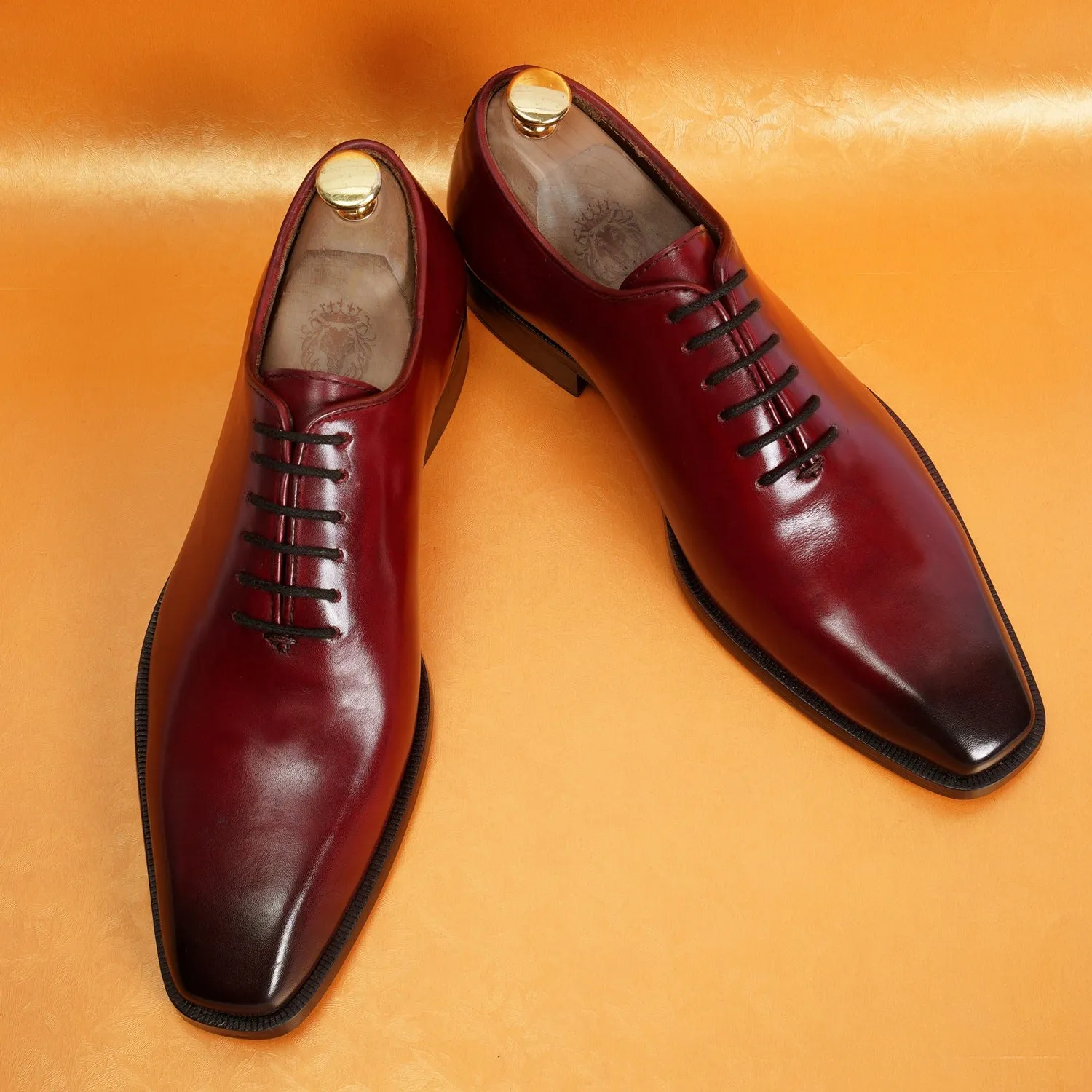 Burnished Wine Oxford Lace-Up Formal Shoes