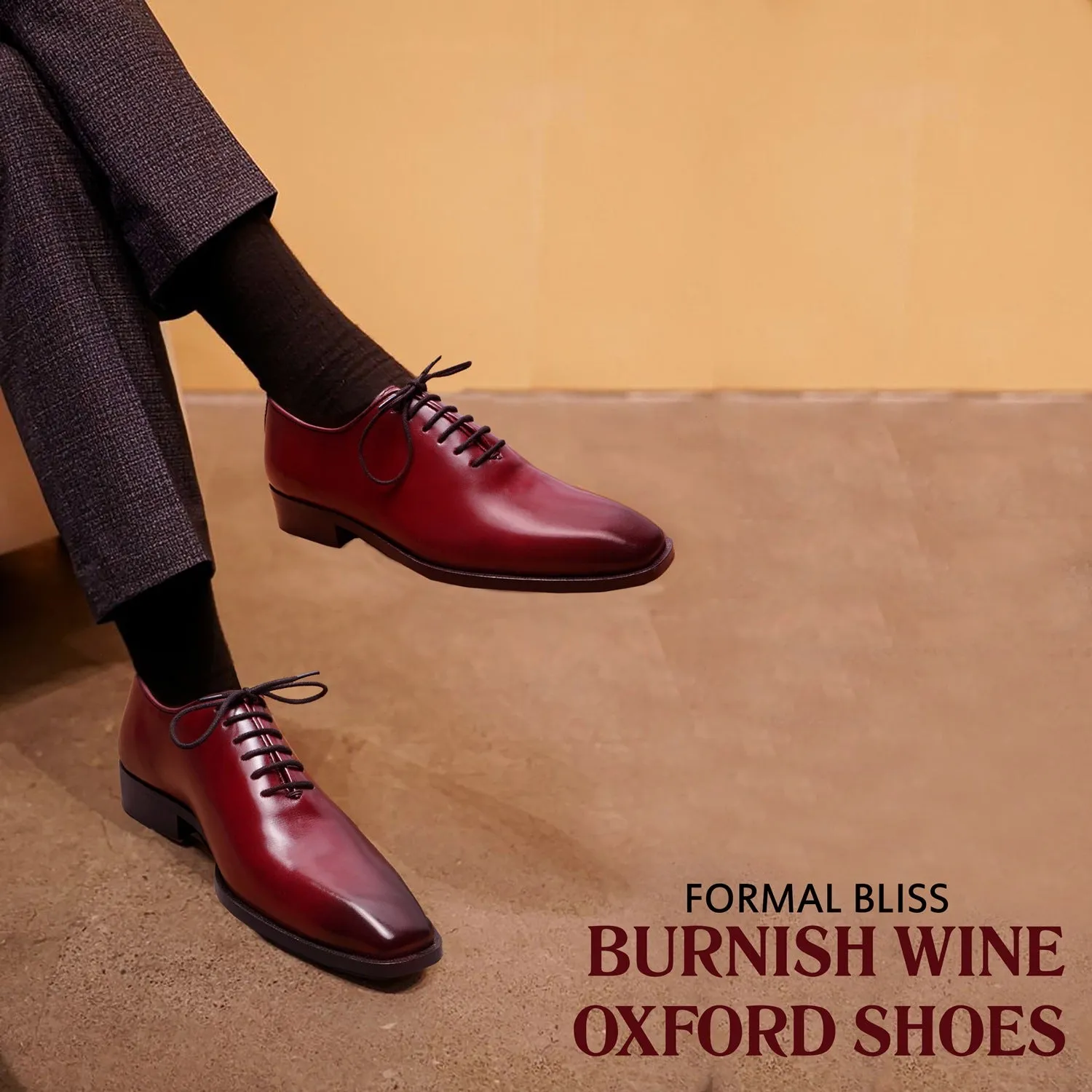 Burnished Wine Oxford Lace-Up Formal Shoes