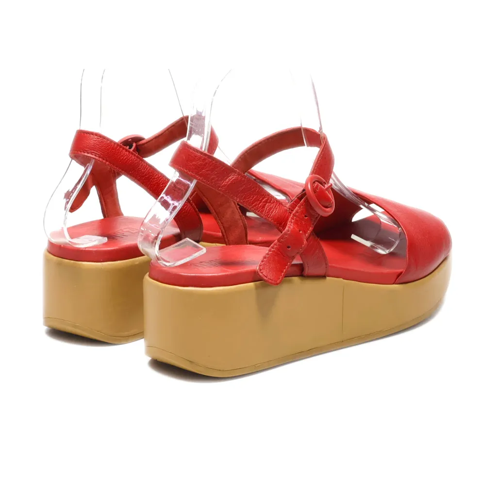 Camper Platform Sandals Leather Red Colour For Women