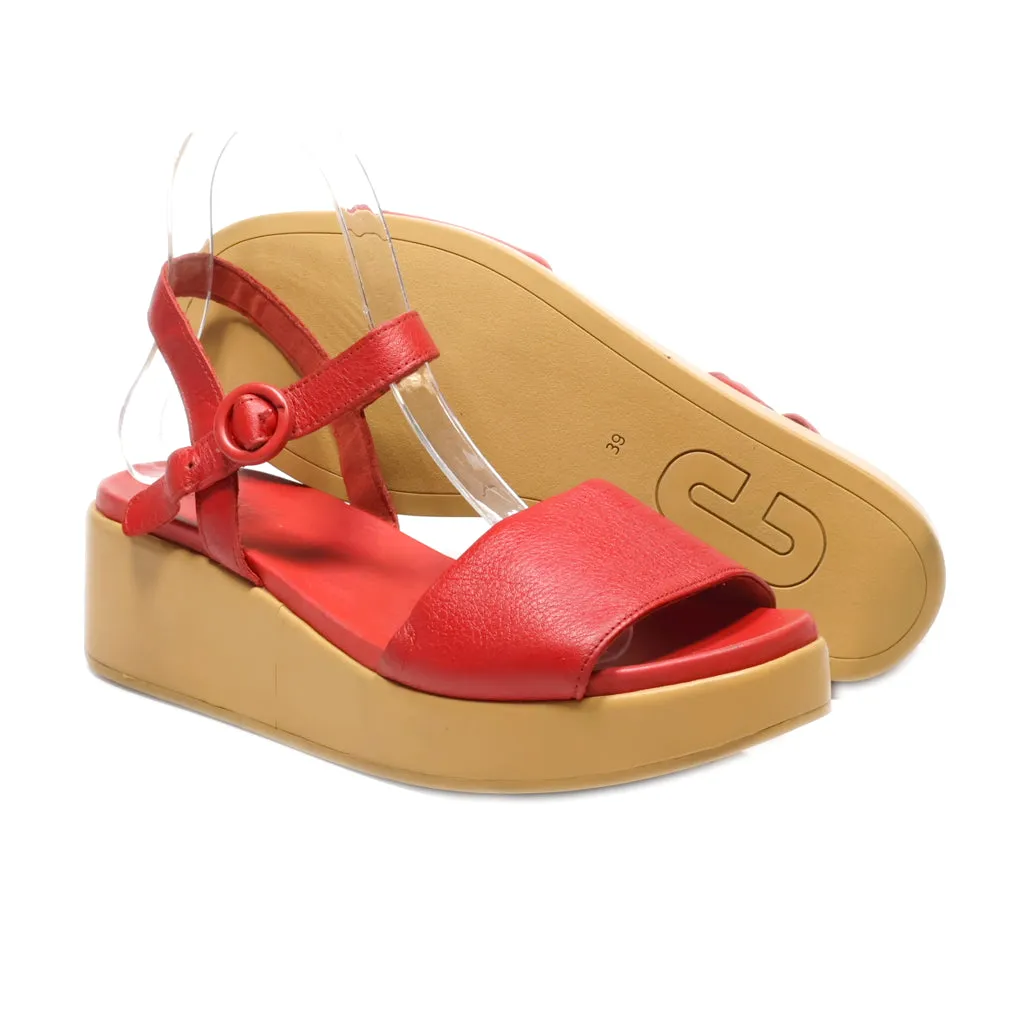 Camper Platform Sandals Leather Red Colour For Women