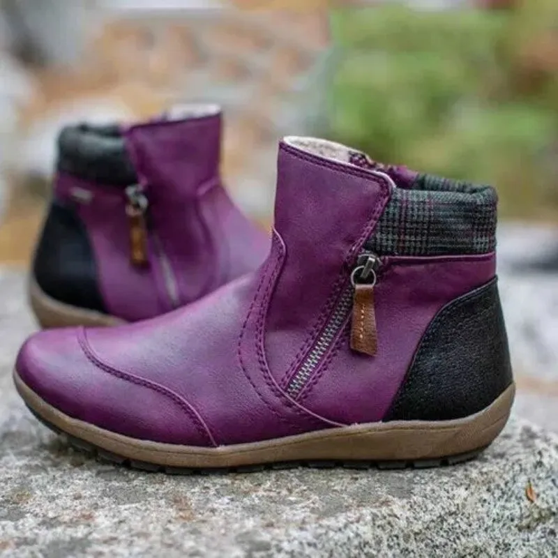 Casual Retro Stitching Zipper Snow Boots