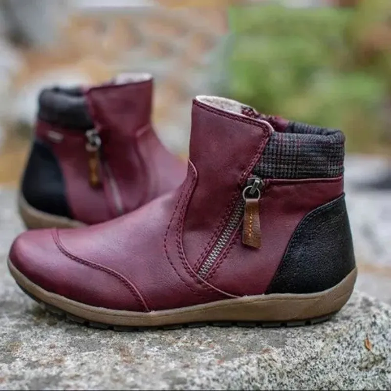 Casual Retro Stitching Zipper Snow Boots