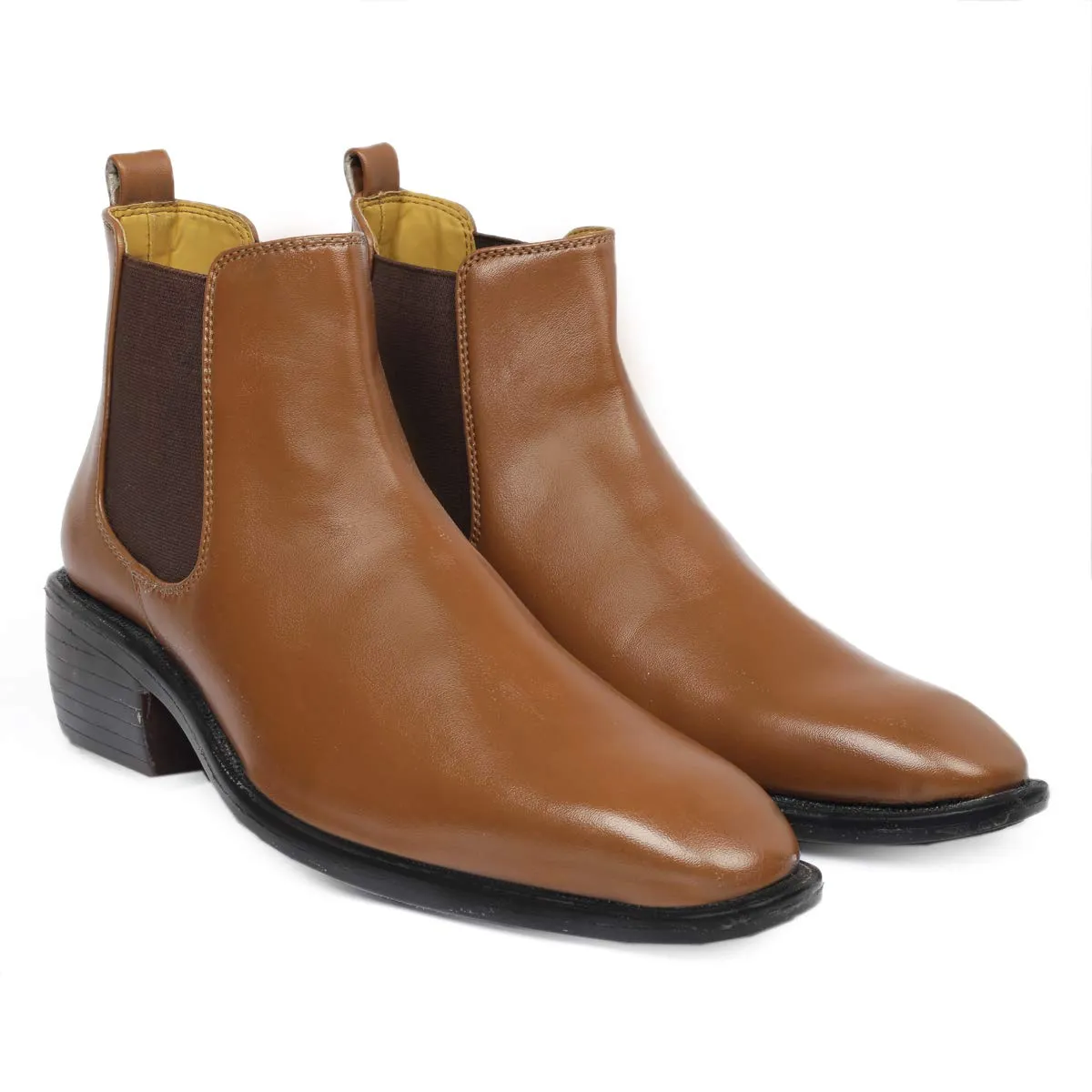 Classy Hight Ankle Height Increasing Tan Chelsea Boots For Men-JonasParamount