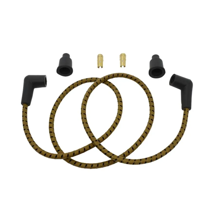 Cloth Braded Spark Plug Wire Kit 7mm - Tan w/Black Tracer