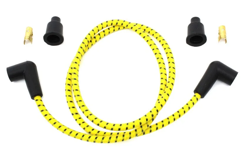 Cloth Braded Spark Plug Wire Kit 7mm - Yellow w/Blue Tracer