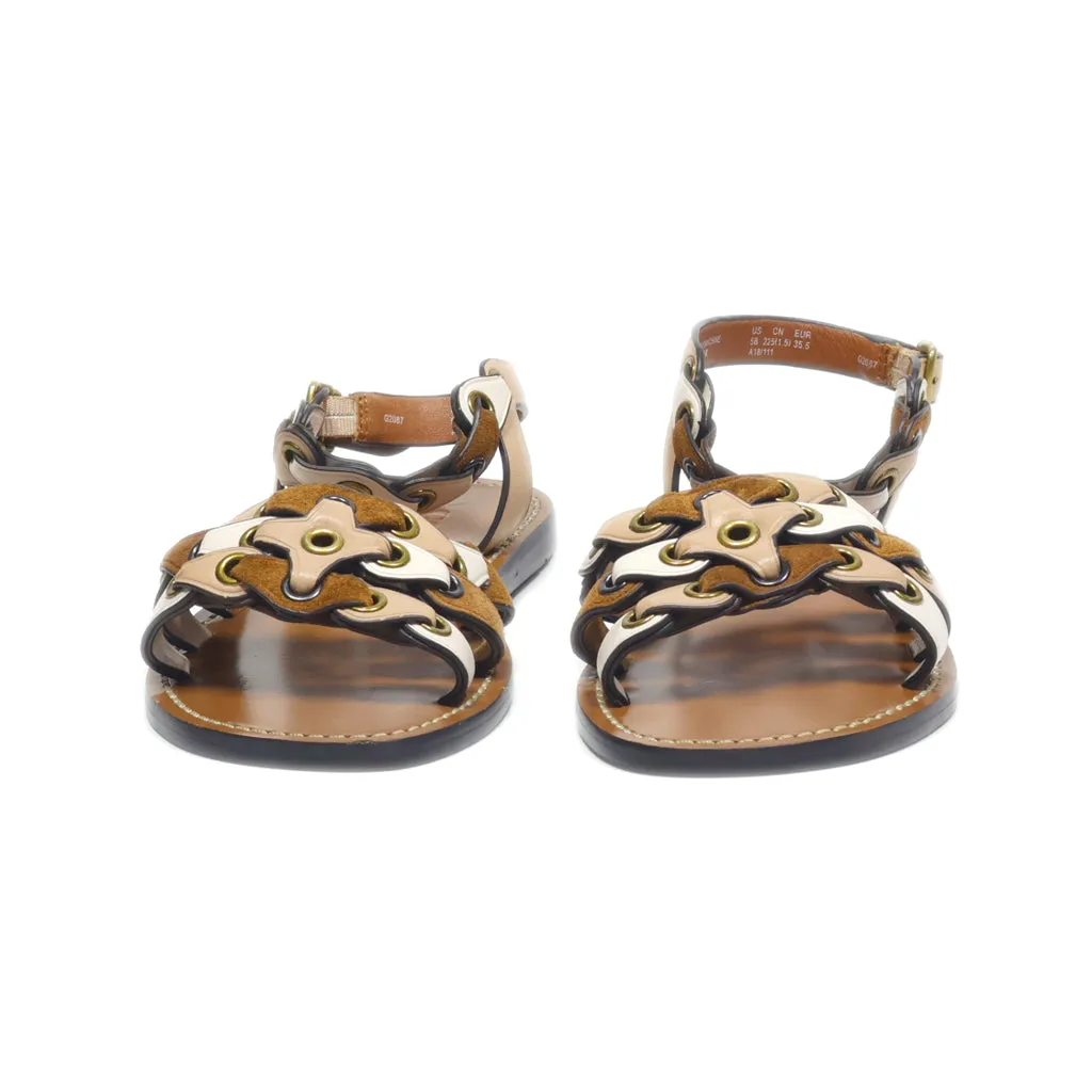 Coach Flat Sandals Leather Brown Colour For Kids