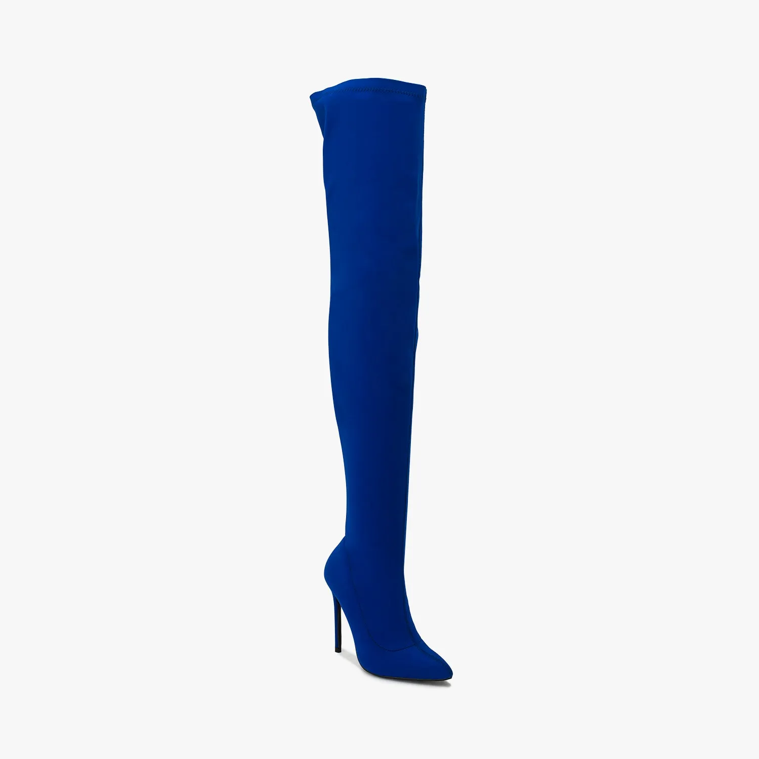 Cobalt Lycra Pointed Toe Toe Thigh High Boot