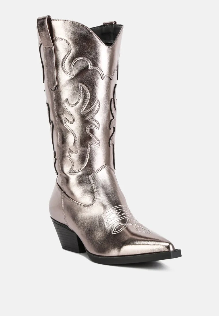 Cowby Metallic Faux Leather Cowboy Boots