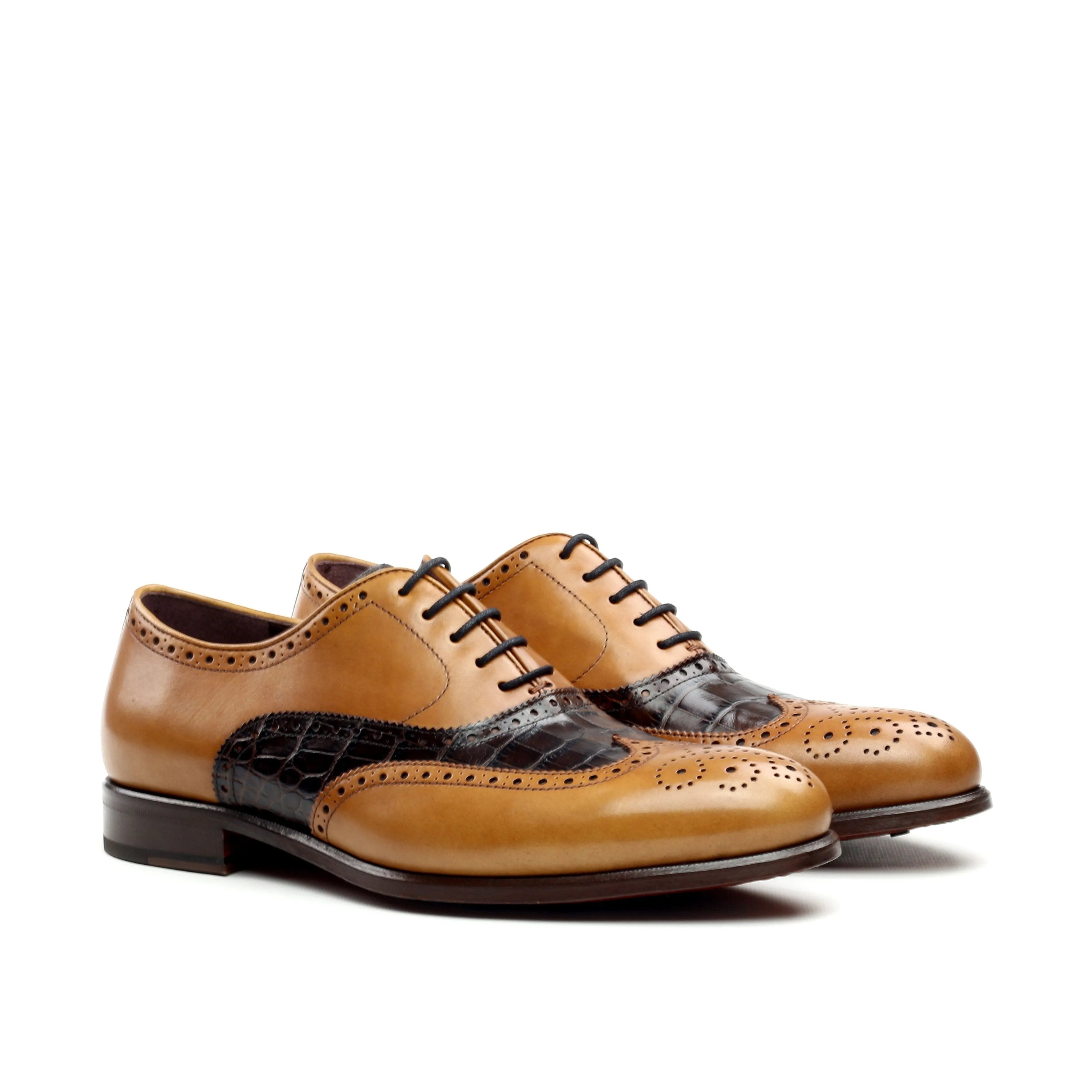 CRASSUS - Golden Brown Oxford shoes. Exotic Croc Highlights  (big sizes)