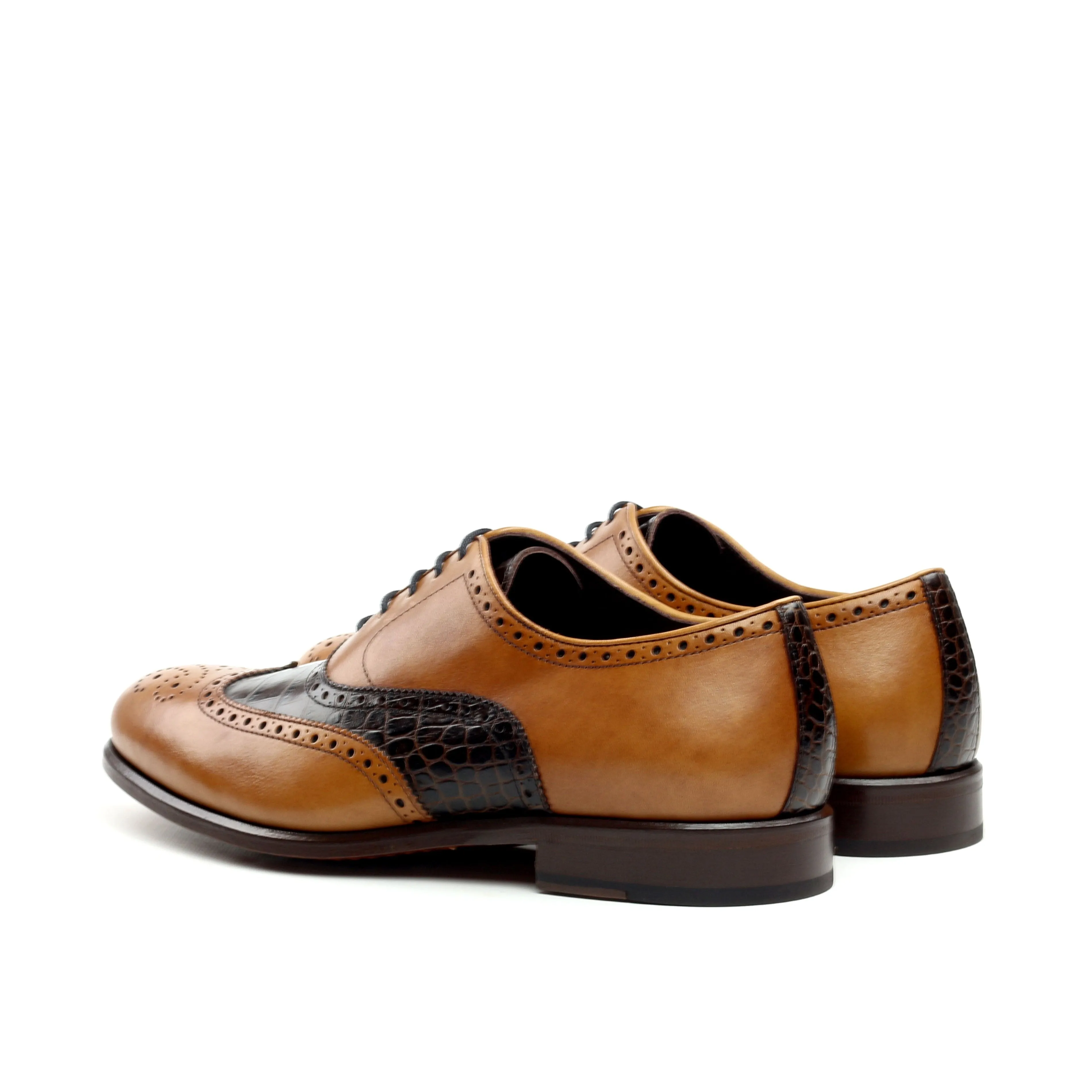 CRASSUS - Golden Brown Oxford shoes. Exotic Croc Highlights  (big sizes)