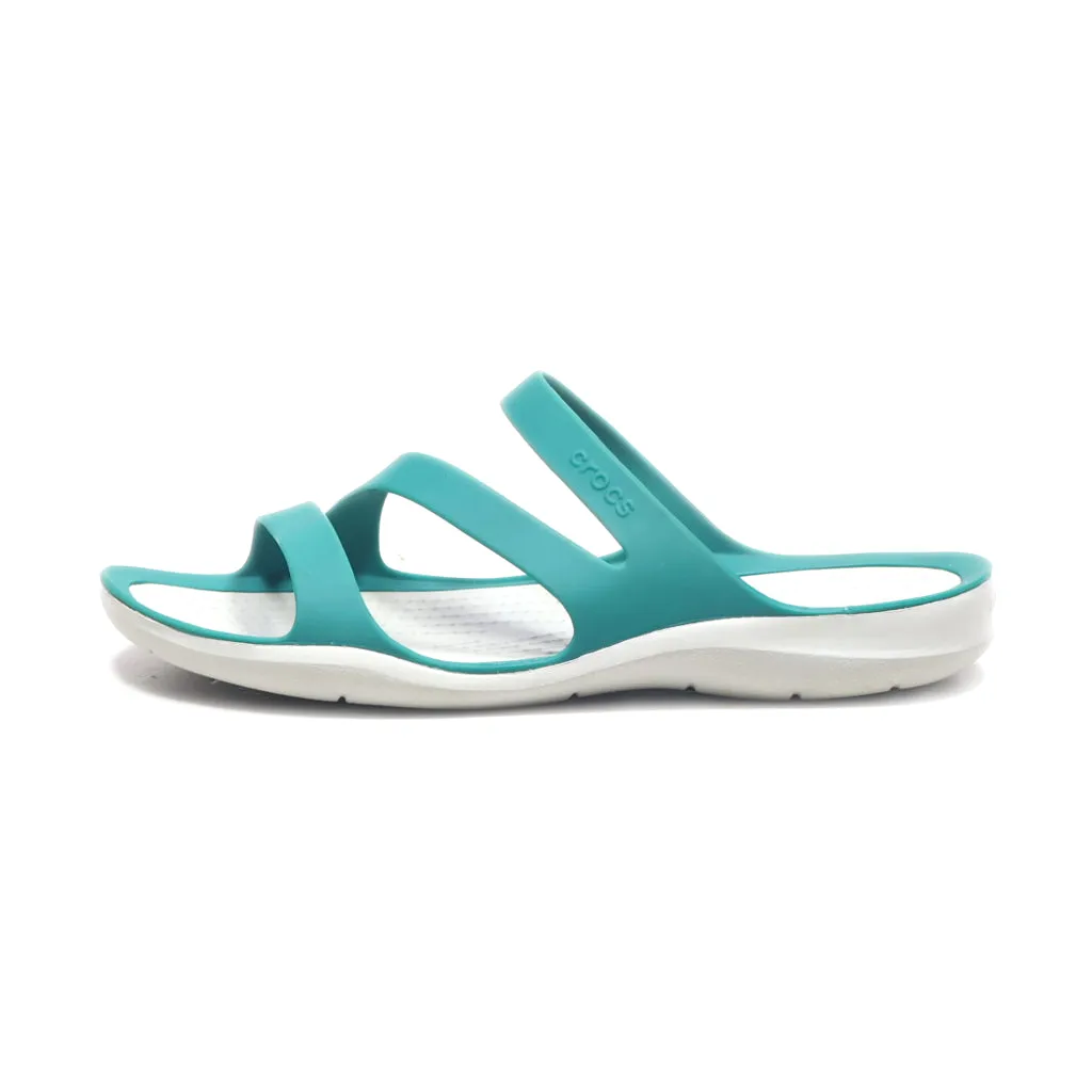 Crocs Swiftwater Flat Sandals Rubber Green Colour For Women