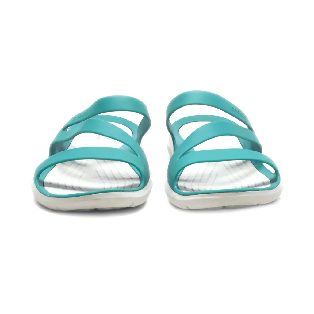 Crocs Swiftwater Flat Sandals Rubber Green Colour For Women