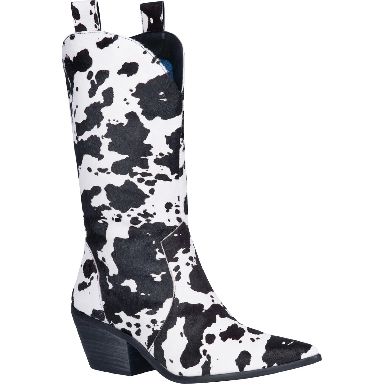 Dingo Womens Black Live A Little Cowprint Cowboy Boots Leather