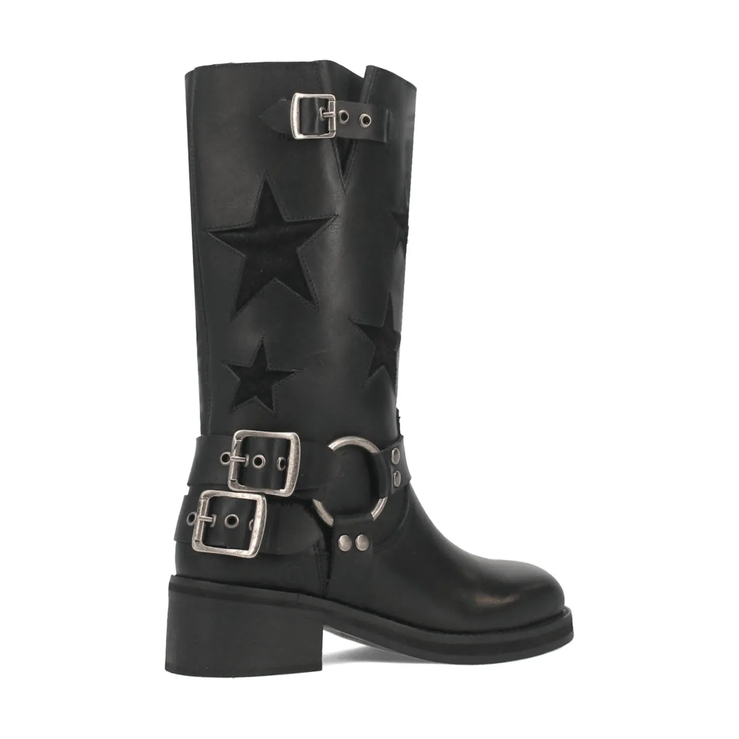 Dingo Womens Blacklist Stars Black Leather Motorcycle Boots