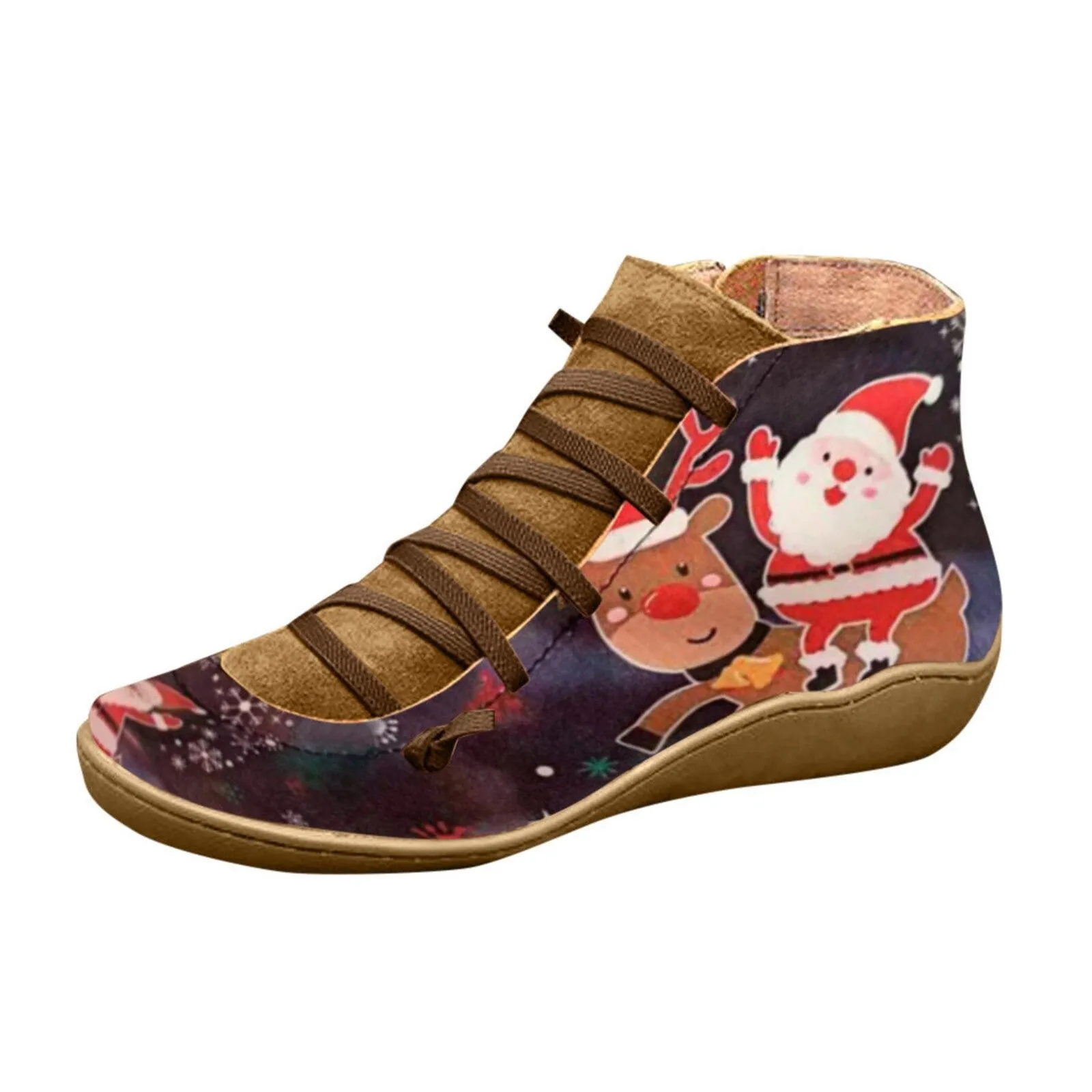 Dyavor Women Boots Leather Chrismas Santa Orthopedic Shoes