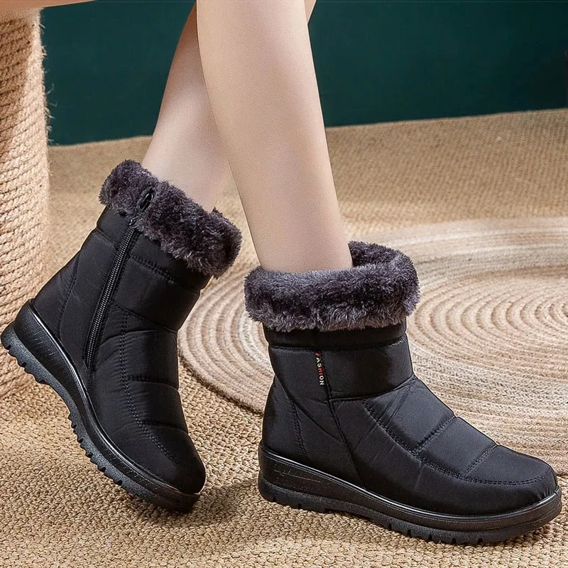 Dyavor Women Casual Fur Snow Boots Nonslip Zipper Orthopedic Shoes