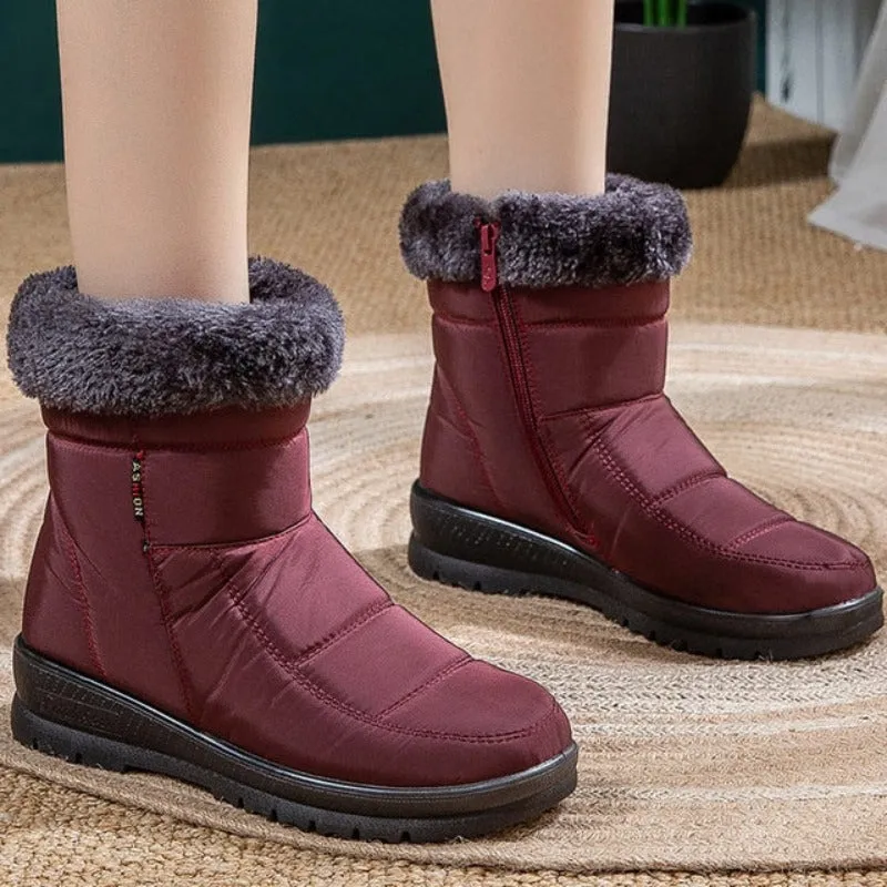 Dyavor Women Casual Fur Snow Boots Nonslip Zipper Orthopedic Shoes