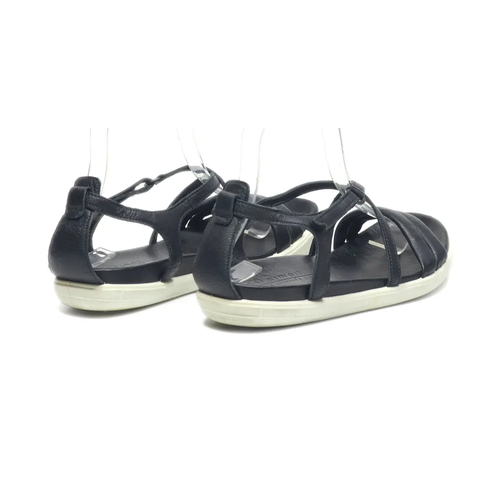 Ecco Flat Sandals Leather Black Colour For Women