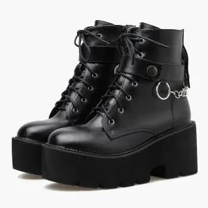 Fashion Chain Motorcycle Platform Ankle Boots