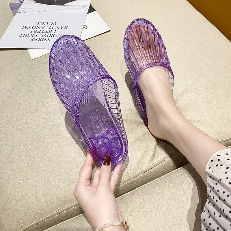 Fashion Women Jelly Sandals Female Transparent Slippers Hollow Casual Leisure Outdoor Trend Sunmmer Wrap Toes Jelly Shoes