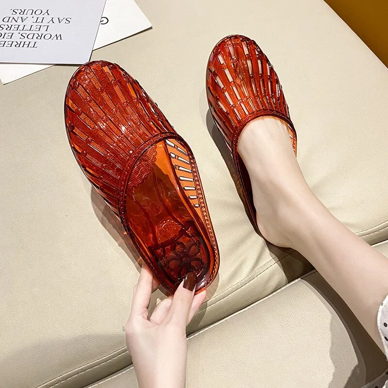 Fashion Women Jelly Sandals Female Transparent Slippers Hollow Casual Leisure Outdoor Trend Sunmmer Wrap Toes Jelly Shoes